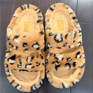 Leopard Print Crocs Fuzzy Slippers